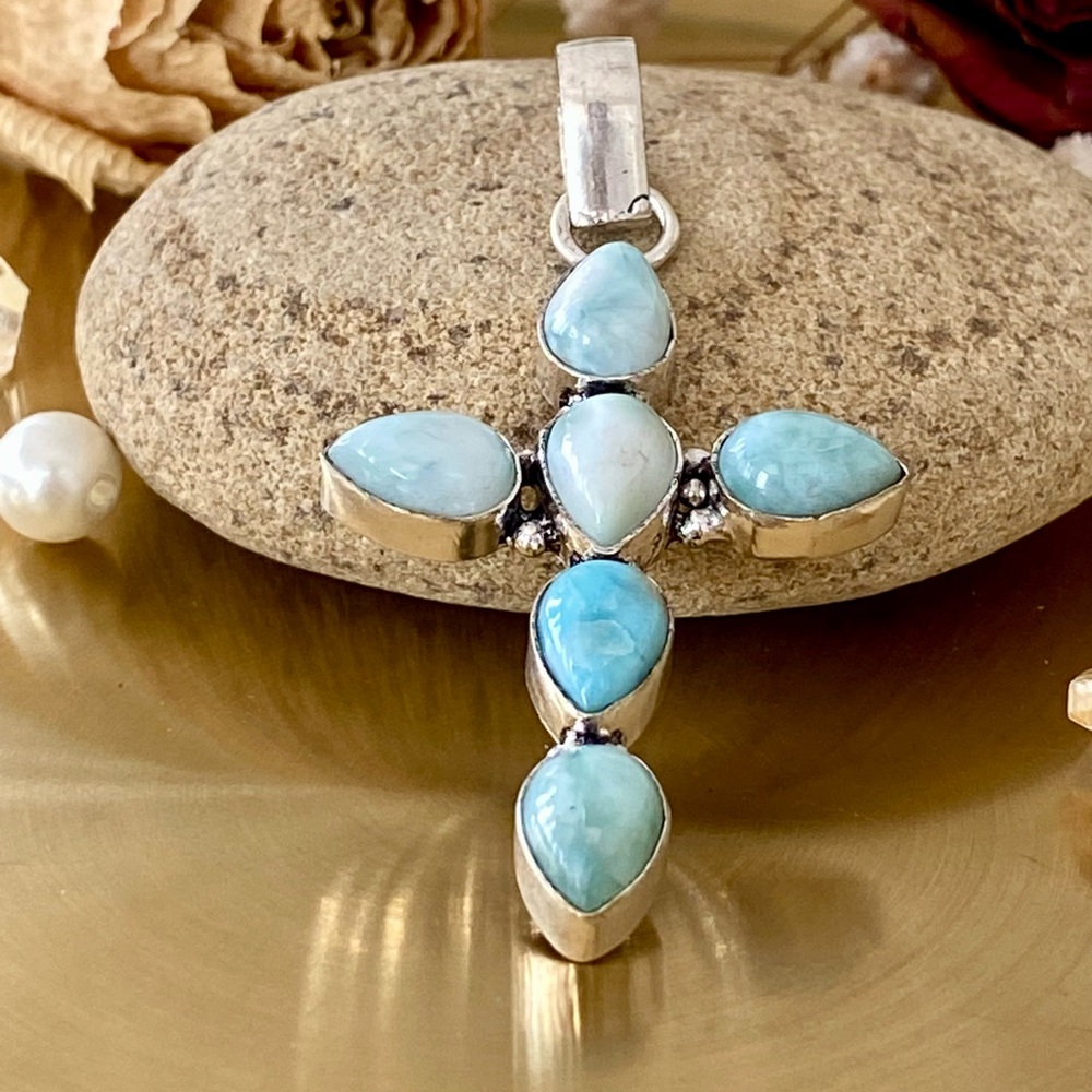 Larimar Handcrafted Cross Pendant - Picture 4 of 6